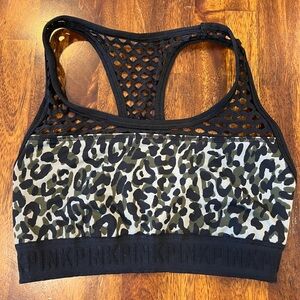 Lightly worn PINK green and black leopard sports bra
